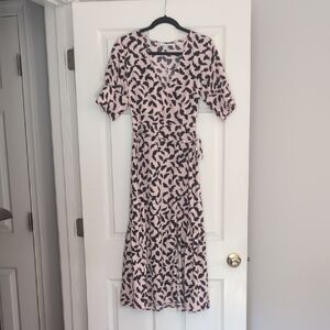 Topshop Pink and Black Sheath Midi Dress with 3/4 Sleeves